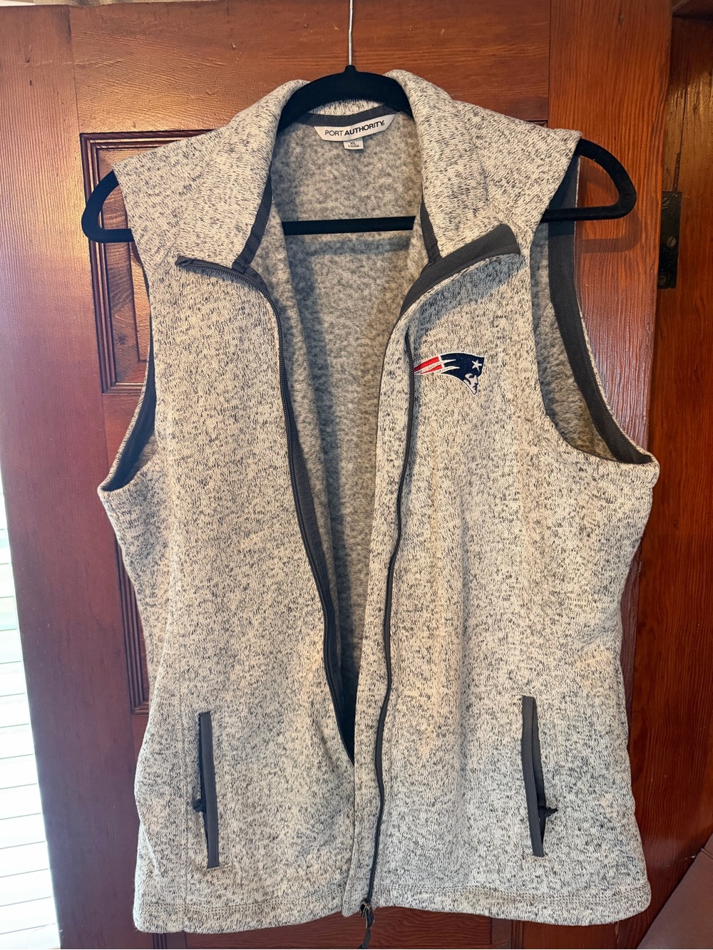 Port Authority Heather Gray Fleece Vest-Patriots Logo